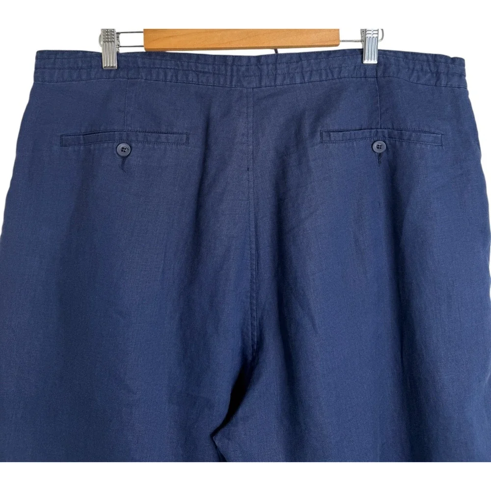 Lorenzino Men's 3XL Navy Blue 100% Linen Drawstring Pants Casual Resort Wear
